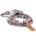 Handmade natural pink stone beaded bracelet set with adjustable black woven cord strap - Pink Zebra Jasper / 19cm