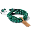 Three-piece set of green malachite bead bracelets with black braided adjustable ropes - Green Peacock Stone / 19cm