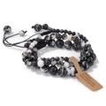 Three-piece set of woven natural stone bead bracelets with black and white zebra patterns - Black and White Zebra Stone / 19cm