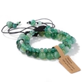 Adjustable triple-layer green natural stone beaded bracelets with woven cords - Green Striped Agate / 19cm