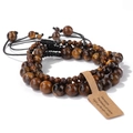 Three-piece set of natural tiger eye beaded bracelets with black hand-woven cords - Yellow Tiger Eye / 19cm