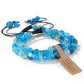 Three-piece blue natural gemstone bead bracelet set with adjustable black woven cord - Blue Striped Agate / 19cm