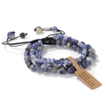 Three-piece set of natural sodalite beaded bracelets with adjustable braided cords - Blue Spot Stone / 19cm