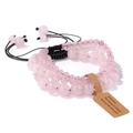 Three-layer pink gemstone bead bracelet with black braided adjustable cord for men - Rose Quartz / 19cm