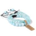 Three-piece natural stone bead bracelet set in light blue with adjustable braided cords - White Stone Amazonite / 19cm