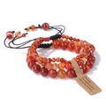 Three-piece red agate natural stone bead bracelets with adjustable black woven cord strap - Red Stripe Agate / 19cm