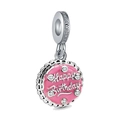 Detailed close-up of pink enamel birthday cake charm with Happy Birthday inscription - Pink Birthday Cake Style (001)