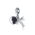 Silver beaded bracelet charm with airplane and blue starry night enamel earth pendant - Airplane and Starry Sky Disc Style (DGB965)