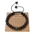 Dettaglio del bracciale di perline opache 8mm con occhio di tigre verde e cordino - Occhio di Tigre Verde (Con Cartolina)