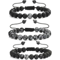 Three-piece set of 8mm bead bracelets with tiger eye, turquoise, and lava stone - Snowflake Obsidian/Matte Black/Lava Stone 3-Piece Set (KZ0026) / 19cm