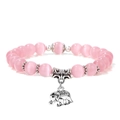 Bracciale di perle occhio di gatto rosa con ciondolo a elefante in argento e metallo - Stile Occhio di Gatto Rosa (KT0026-19cm)