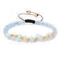 Bracciale intrecciato a mano con pietre naturali azzurre e perline di metallo oro - Acquamarina