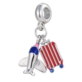 Travel themed charm with silver airplane and red suitcase for DIY charm bracelets - Airplane And Luggage Style (01)