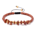 Bracciale artigianale regolabile con pietre naturali marroni e perline dorate - Pietra di sabbia dorata