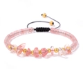 Bracciale artigianale con pietre rosa, perline rotonde e cordino nero regolabile - Anguria Rossa