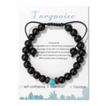 Bracciale da uomo intrecciato con occhio di tigre e perline nere opache con cordino - Turchese Blu (Con Cartolina)