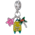 Travel charm with pink enamel flower, yellow Just Go suitcase and green palm tree - Pink Flower And Palm Tree Luggage Style (05)