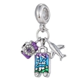 Silver travel charm with purple camera, teal suitcase, and airplane for charm bracelets - Purple Camera And Gradient Luggage Style (06)