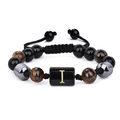 Bracelet fait main en œil de tigre avec cordon réglable et lettre I dorée personnalisée - 19cm / Lettre I
