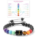 Pulsera ajustable de cuentas de siete chakras con un dije dorado de la letra J - 19cm / Letra I