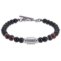 Dettaglio di perline di agata 6mm e pietre occhio di tigre con chiusura a T in metallo - Bracciale Occhio di Tigre Rosso 6mm
