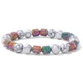 Détail des perles en marbre blanc et perles cubiques en pierre volcanique multicolores - 19cm / Turquoise Blanche avec Pierre de Lave Arc-en-ciel