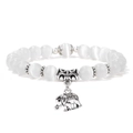 Bracciale in pietra occhio di gatto naturale con ciondolo a elefante in argento - Stile Occhio di Gatto Bianco (KT0025-19cm)