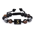 Bracelet en œil de tigre avec breloque lettre S et cordon tressé ajustable - 19cm / S