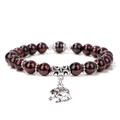 Bracciale etnico con perle rosso scuro e ciondolo a forma di elefante argento vintage - Stile Granato (KT0027-19cm)