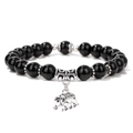 Bracciale in pietra occhio di gatto nera con ciondolo a forma di elefante in argento - Stile Nero Lucido (KT0029-19cm)