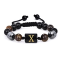 Bracelet pour homme en perles d'œil de tigre avec lettre X dorée et cordon tressé - 19cm / Lettre X