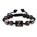 Bracelet en perles d'oeil de tigre et obsidienne avec lettre Z dorée et cordon réglable - 19cm / Lettre Z