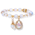 Elegant beaded bracelet with rainbow crystal drop pendant and gold leaf accents - 19cm / Opal