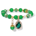 Elastic beaded bracelet with emerald green crystals and a pear-shaped gemstone charm - 19cm / Green Crystal