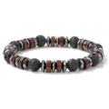 Dettaglio di perle in pietra lavica nera, ematite sfaccettata e distanziatori in legno - Pietra lavica / 19cm