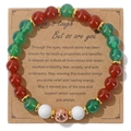 Natural stone beaded elastic bracelet with gift card for Christmas and inspirational message - 19cm Bracelet with Card / Red Green Mixed (KZ0193)