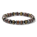 Bracciale di perline con onice nero, ematite e cilindri in legno marrone fatto a mano - Mantra delle Sei Sillabe / 19cm