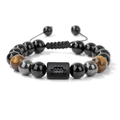 Bracciale zodiaco Acquario in occhio di tigre ed ematite 10mm con cordino intrecciato - Acquario