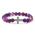 8mm lila kaiserstein perlenarmband mit dunkelgrauem religiösem kreuzanhänger für damen und herren - 19cm / Lila Kaiserstein