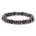 Bracciale elastico con pietre nere opache, distanziali in legno e perline di ematite - Nero opaco / 19cm