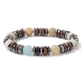 Bracciale di perline con pietre blu opache, dischi di legno marrone ed ematite grigia - Amazonite / 19cm