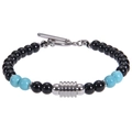 Bracciale da uomo con perline di agata nera e turchese 6mm e chiusura a T argento - Bracciale Turchese 6mm