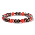 Bracciale di perline con corniola rossa, dischi di legno ed ematite per uomo e donna - Pietra Rossa E Bianca / 19cm