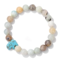 Natural stone bead bracelet featuring colorful round stones and a turquoise elephant charm - Amazonite