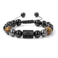 Bracciale segno Toro regolabile con pietre occhio di tigre, agata nera ed ematite - Toro