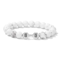 Detailed close-up of white turquoise beaded bracelet with silver dumbbell lift live charm - 19cm / White Turquoise