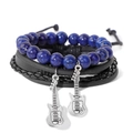 Men's multilayer leather bracelet with guitar charms and blue stone beads in rock style - Lapis Lazuli Color Style (KZ039)