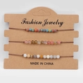 Set di tre braccialetti in corda intrecciata con perline in pietra naturale da 4 mm su carta - Stile Strisce Colorate e Minerale Rosa (FD9941)