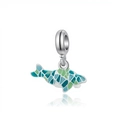 Lebhafter blau-grüner Emaille-Fisch-Anhänger in poliertem Silber für DIY-Schmuck - Blaugrüner Mosaik-Fisch (DGB2295)