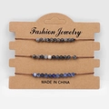 Lot de trois bracelets tressés en perles de pierre naturelle grise et bleue - Style Tacheté Gris Blanc et Minerai Bleu Foncé (FD9944)